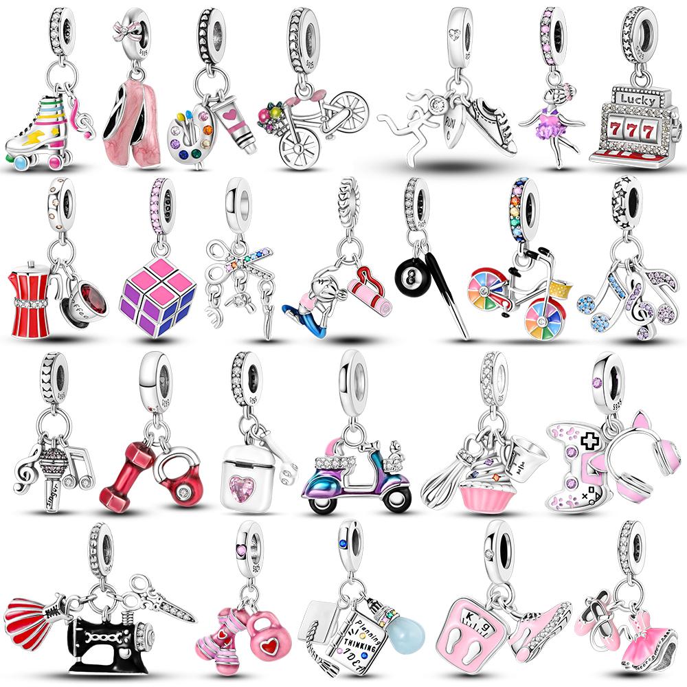 

925 Серебряный Балерина Музыкальные Ноты Подвески Fit Originales Подвеска Браслет Подвеска Ювелирные Изделия DIY Изготовление Для Женщин