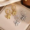 Stainless Steel Gold Color Bowknot Dangle Earrings For Women Fashion Metal Bow Temperament Earrings Jewelry Gifts