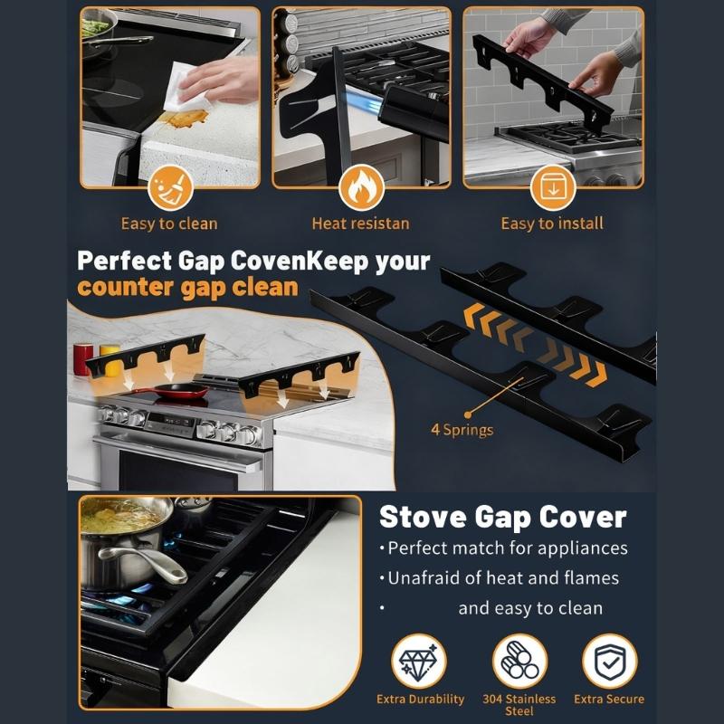 4Pcs Stainless Steel Stove Gaps Covers Replacement Stove Gaps Filler for Kitchen Oven Counter Side Gaps Easy Wipe Clean