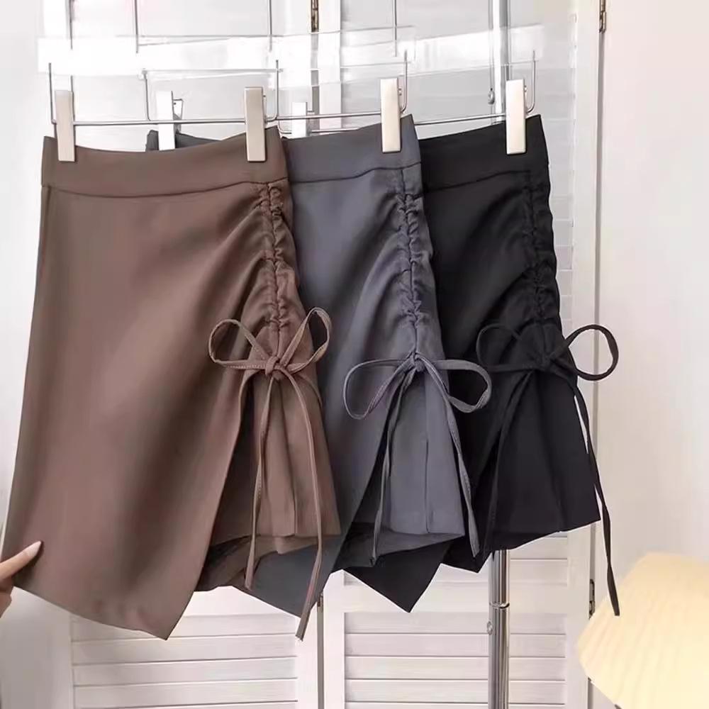 Women's Spring 2024 High-Waist Pleated A-Line Skirt with Drawstring - Fashionable Slim Korean Style Skirt Pants