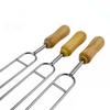 39cm 6pcs BBQ Skewers Long Wooden Handle Kebab Barbecue Grill Stick Wood BBQ Fork Stainless Steel Outdoors Grill Needle