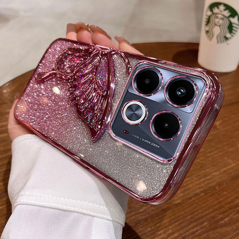 

Чехол для Note40 pro+ Роскошный, Блестящий чехол с плавающим песком и бабочкой для Infinix Note 30 40 Pro Plus 30i 30VIP Zero 30 Противоударный чехол Note40 Note40 pro розовый