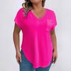 2026 Spring/Autumn Solid Color Plus Size Women's V-neck Short Sleeve Loose Pullover Top