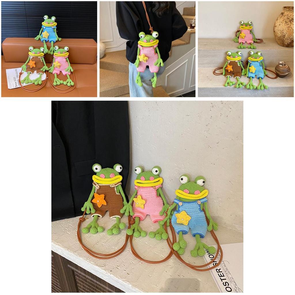 Childrens Cartoon Knit Crossbody Bag With Frog Exterior Design For Daily Use