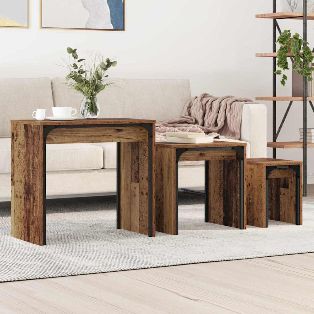 Nesting Coffee Table Set 3 Pieces Reclaimed Wood Effect Particleboard