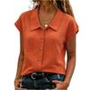 Womens Casual Short Sleeve Button Down Top Woven Fabric with Pointed Collar Relaxed Fit Lightweight Shirt for Everyday Wear