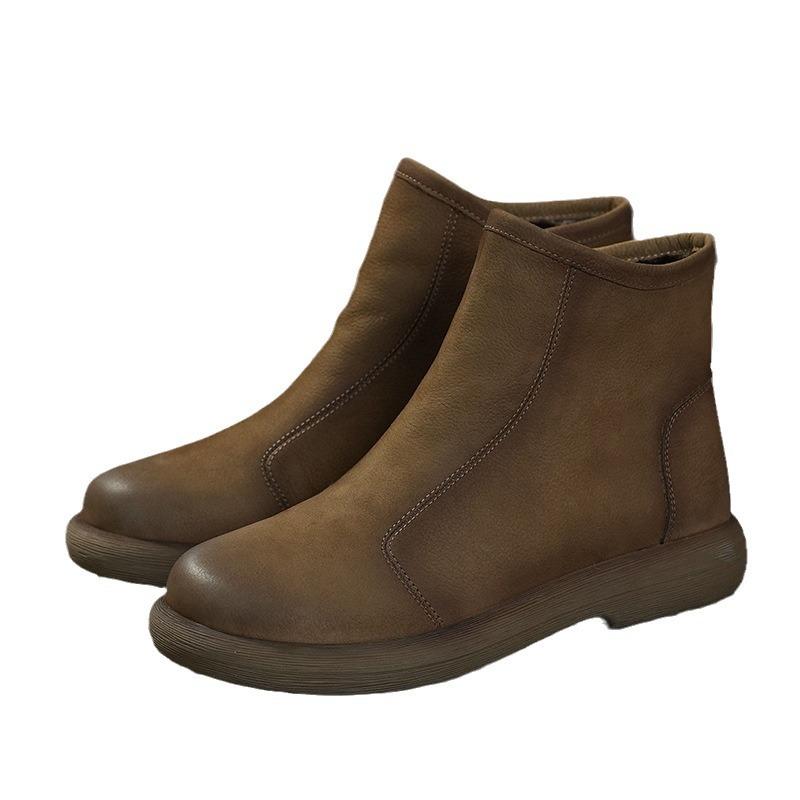 The first layer of cowhide fashionable versatile casual men's shoes flat-soled soft-soled autumn and winter boots mid-top