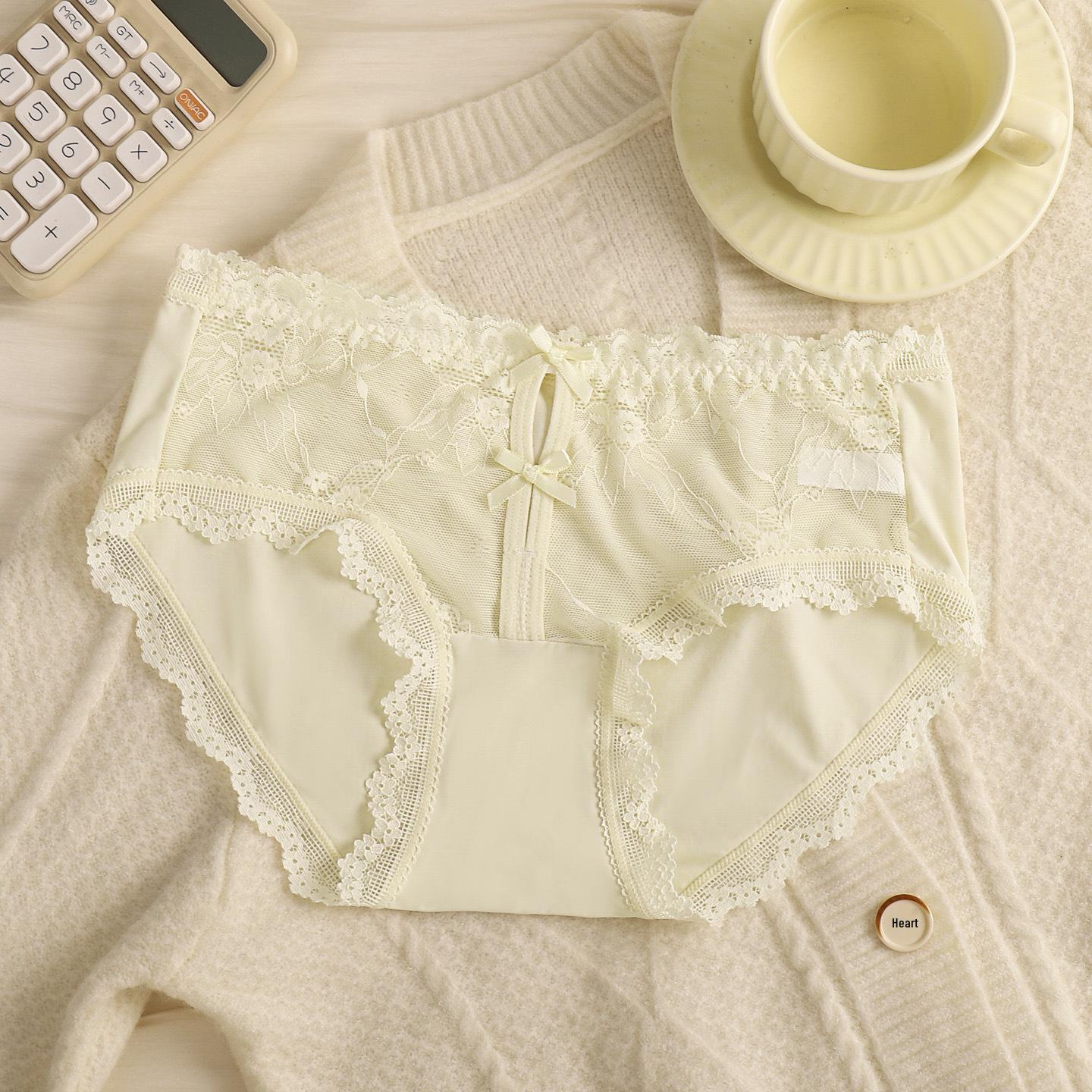 

French Lace Satin Mid-Waist Panties - Summer 2025 Collection, Sexy & Breathable with Pure Cotton Gusset XL (suggested 105-130 jin) шампанського