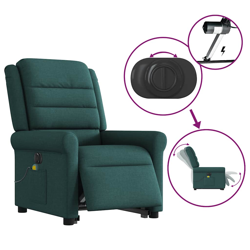 Electric Massage Recliner with Rising Assistance Dark Green Fabric