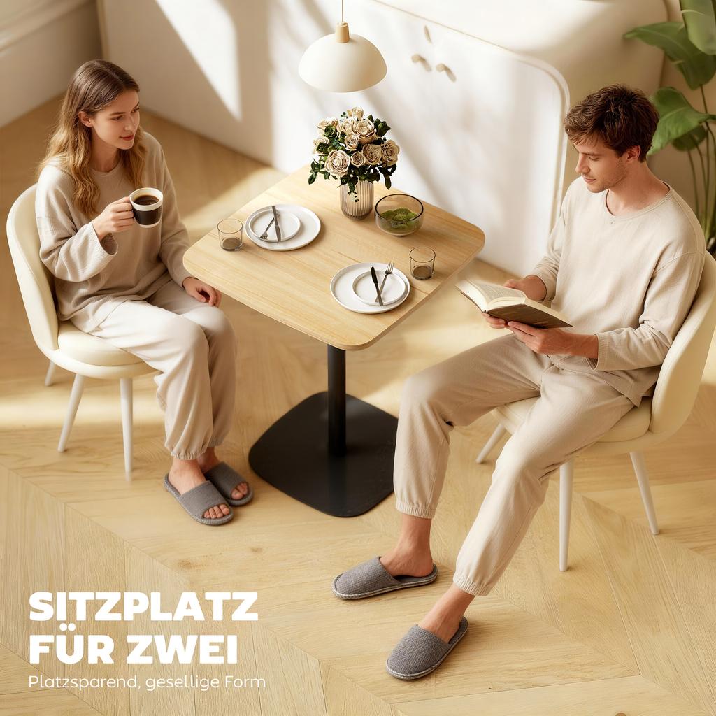 Kleine Eettafel, 60 cm, Vierkant, MDF Tafelblad, Stalen Onderstel, voor Woonkamer, Eetkamer, Keuken, Natuurlijk Hout+Zwart