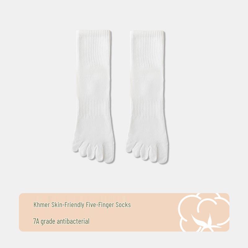 Men's Black & White Five-Toe Mid-Calf Cotton Socks - Anti-Odor, Spring/Summer