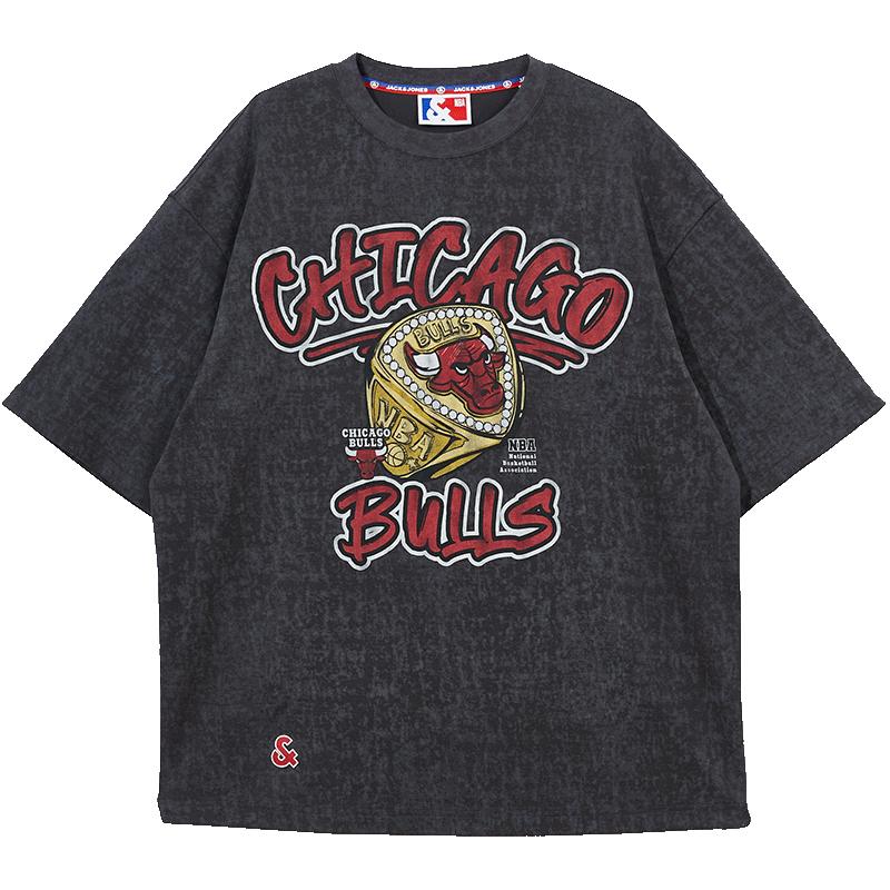 JACK&JONES NBA Chicago Bulls Letter Graphic Loose-Fit T-Shirt