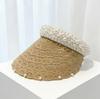 Handmade woven pearl empty hat, fashionable seaside vacation sun-protection hat, headband, summer sweet sun hat