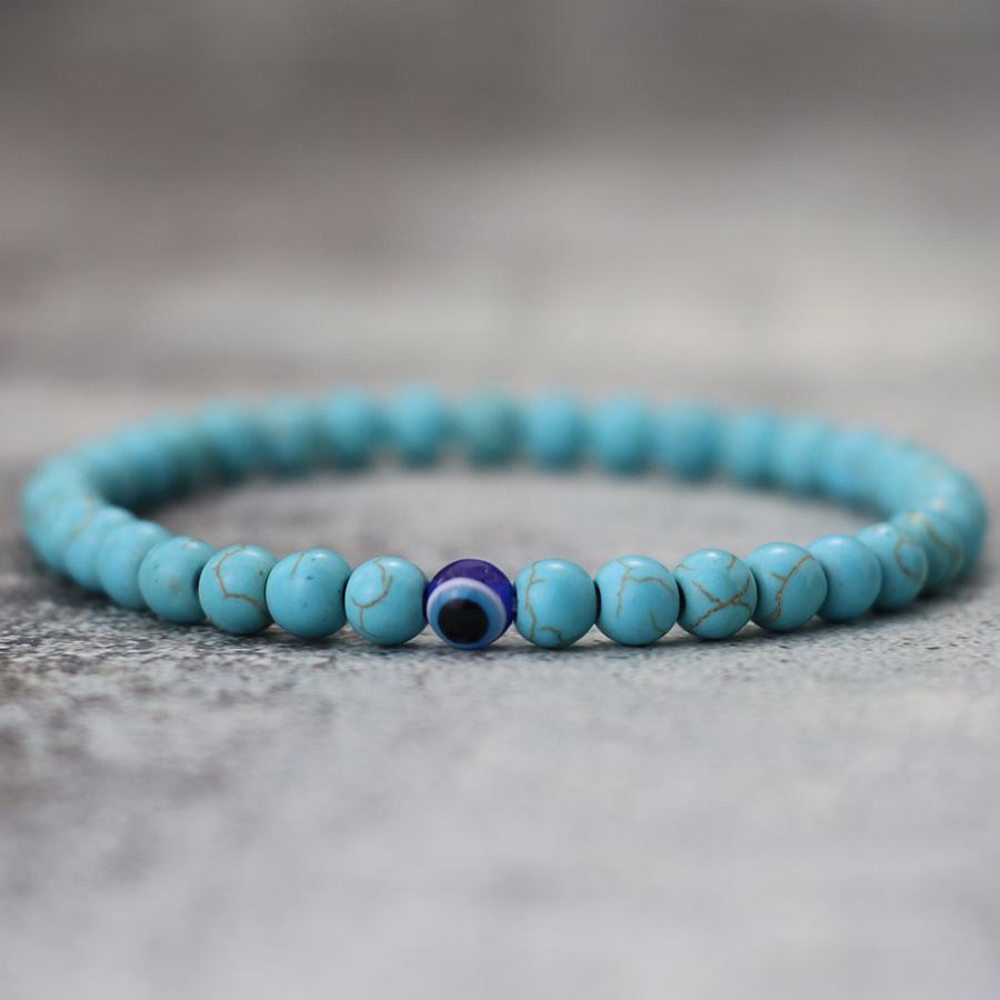 Simple Style 6mm Stone Bracelet For Men Turkey Evil Eyes Braclet White Blue Red Howlite Beaded Braslet Meditation Healing Joias