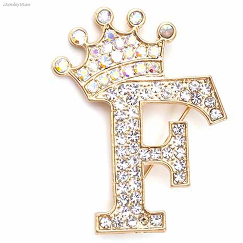 Nouvelle Broche 26 Lettres A-Z Strass Cristal Couleur Or Alphabet Anglais Épingles en Métal Accessoires de Bijouterie Mignons Cadeau de Noël