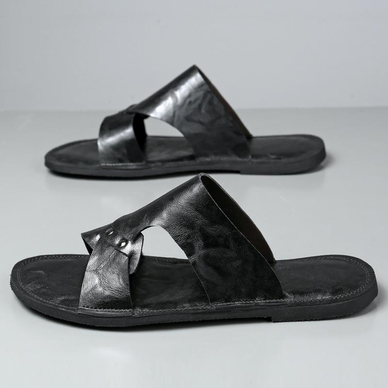 Plus Size 50 Fashion Men Soft Bottom Sandals Solid Color Open Toe Leather Walking Shoes New Beach Breathable Antiskid Slippers
