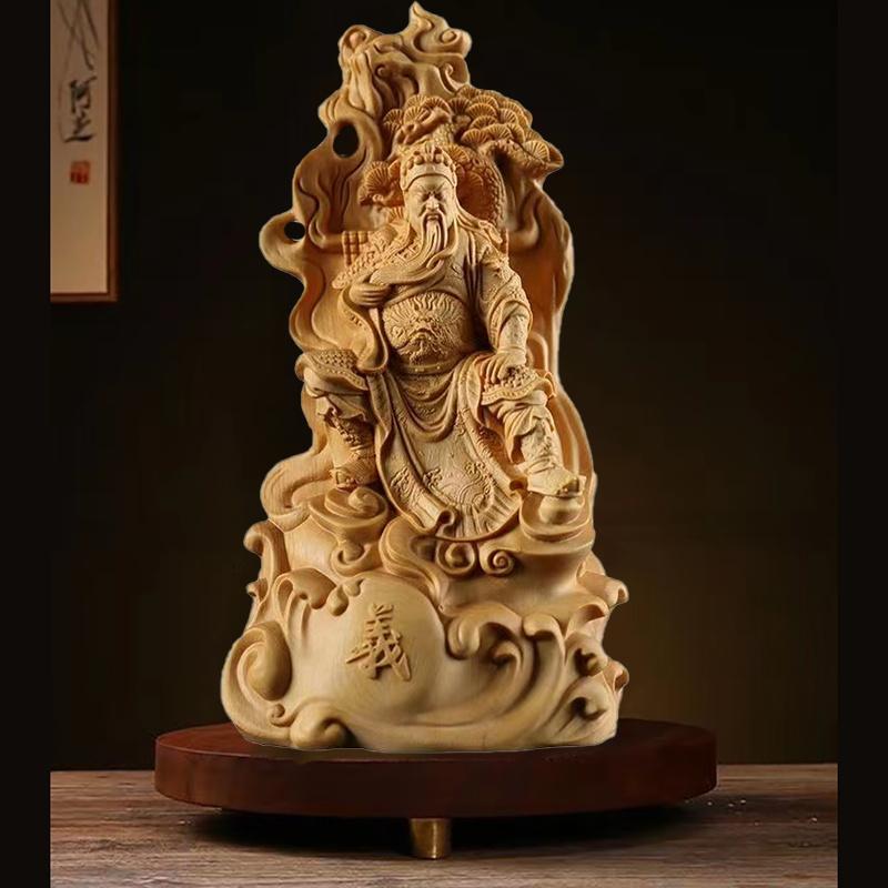 Trä Lojalitet Guan Gong Figur Staty Massiv Träsnideri Kina Lyckofall Guan Yu Hem Rum, Kontorsdekoration Konst Tillbehör