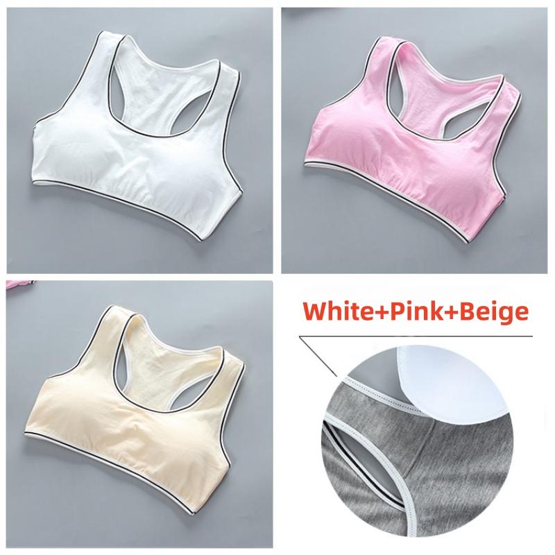 3PC Girl Training Bras Teens Underwear Solid Color Sport Young Racerback Training Crop Top