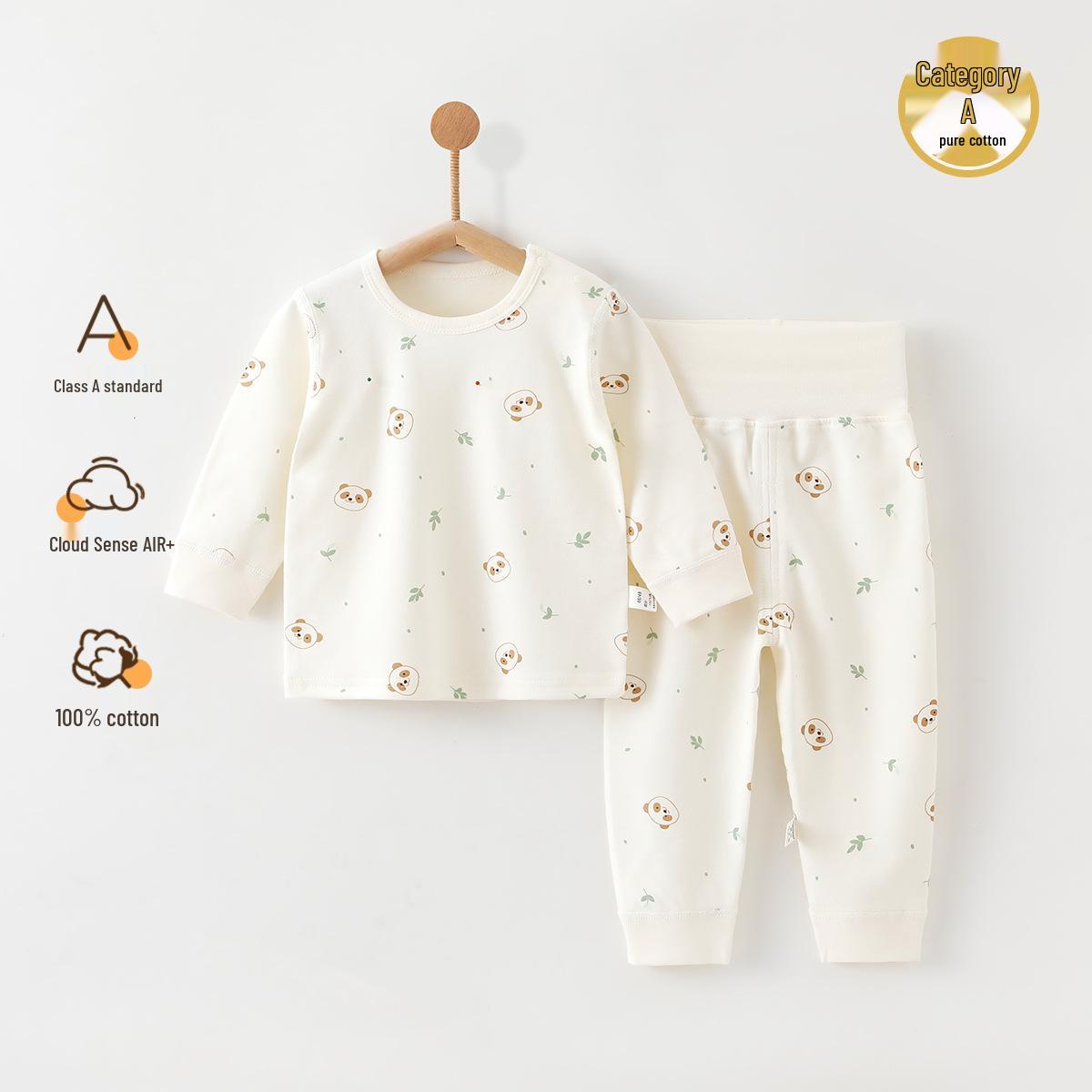 Autumn Baby Cotton Clothes Set: High Waist Belly-Protecting Pants & Long Sleeve Pajamas for Boys & Girls Size 66