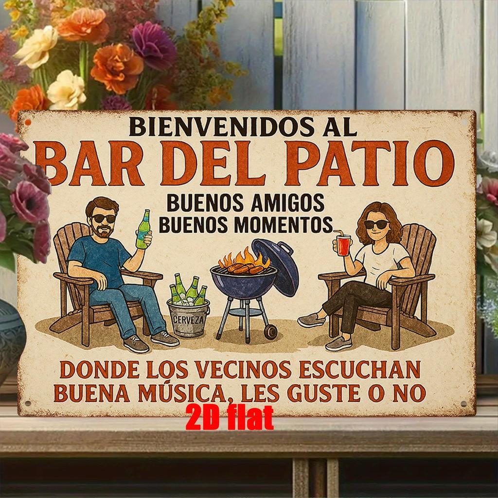 2D Flat, 2D, 1pc Metal Wall Sign, Plaque Wall Decoration, Spain Welcome To the Terrace Bar Theme Iron Mural, Ideal for Home Yard