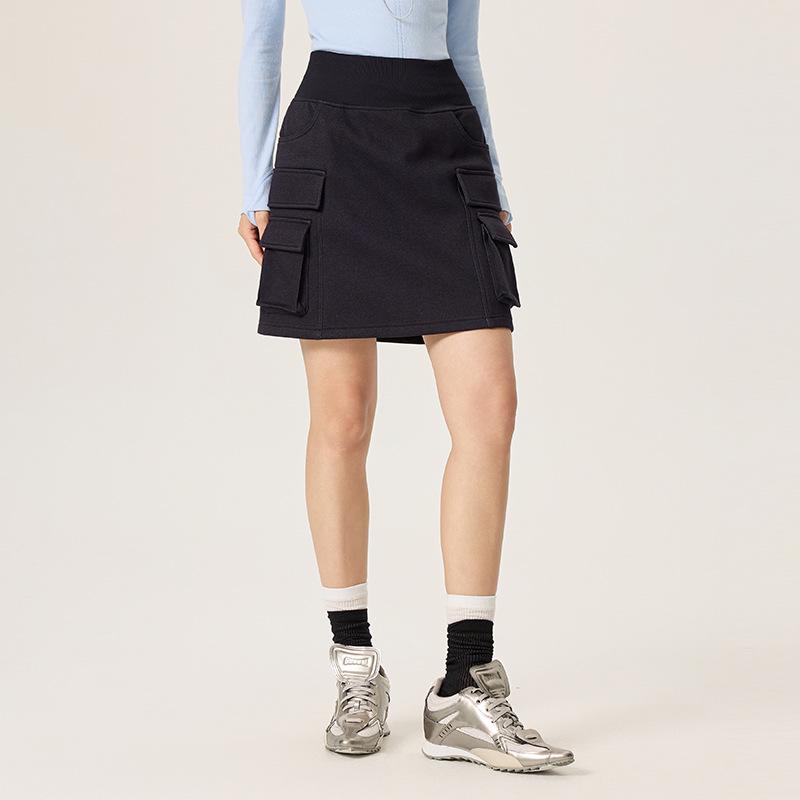 

Water-Repellent A-Line Denim-Look Mini Skirt with Fleece Lining and Invisible Zipper L