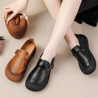 Womens Comfortable Leather Slip On Platform Flat Loafers Casual Work Business Driving Walking Dress Shoes