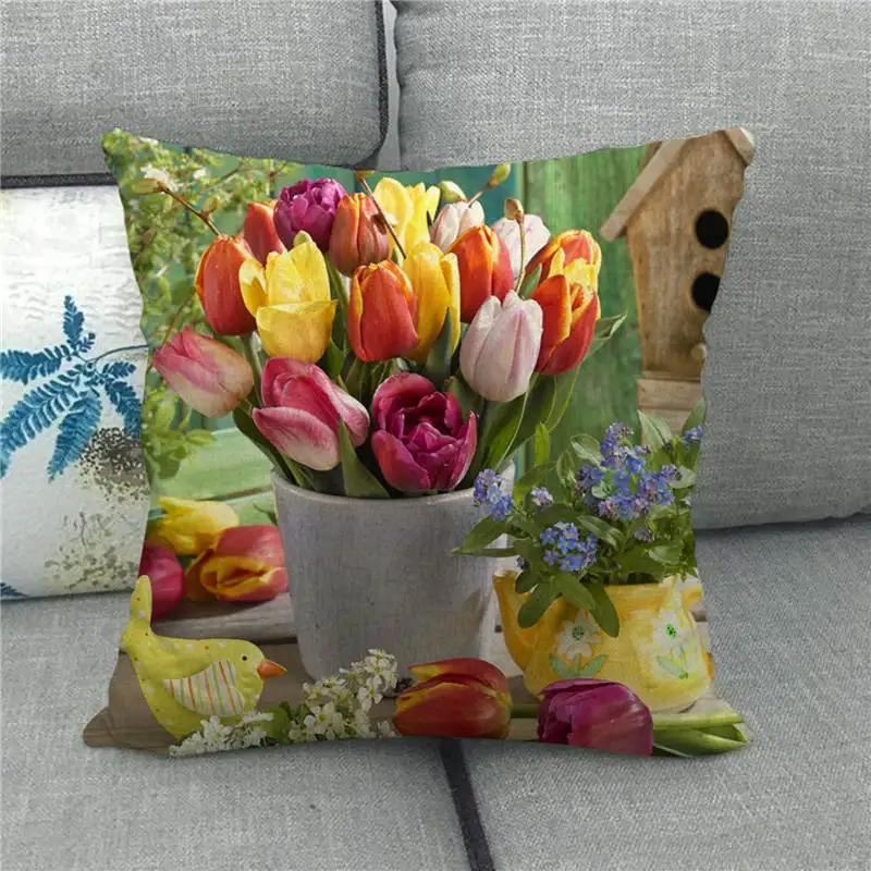 Easter Decor Pillow Covers 45x45cm Cartoon Bunny Eggs Printed Cushion Cover Spring Holiday Party Decorative Pillowcase for Couch