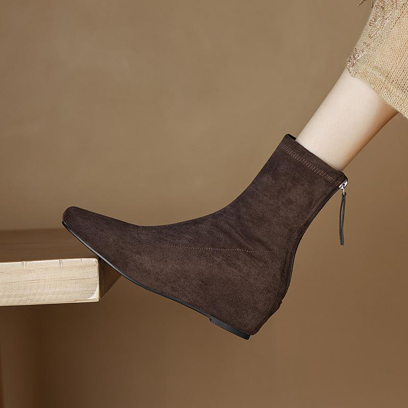 Krazing Pot Flock Autumn Winter Shoes Retro Fashion Wedges Heels Size 43 Zipper Square Toe Keep Warm Ankle Boots