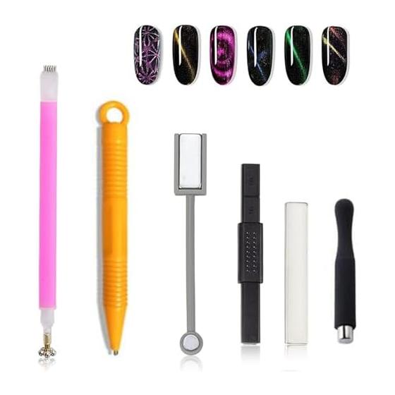 Samcos Nail Magnet Nail Art Kit 6 Piece Set Cat s Eye Magnet Tool 3D Cat Eye Magnetism Super Strong Cat s Eye Effect Gel Nail Magnet Brush Floral
