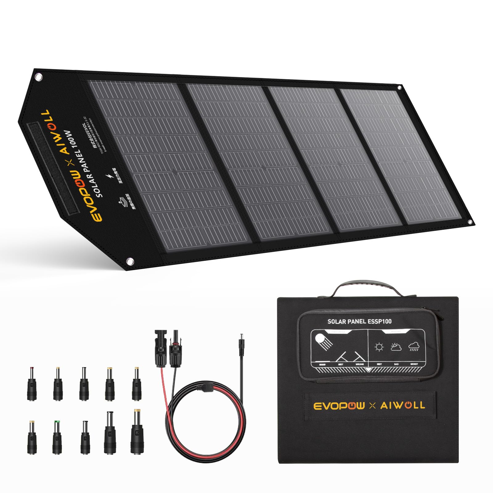 

Evopow 100 Вт Складная солнечная панель ETFE Высокая эффективность преобразования IP54 Водонепроницаемая и Легкая и Компактная Портативная Солнечная Энергия Солнечное Зарядное Устройство для Автомобиля и чёрный