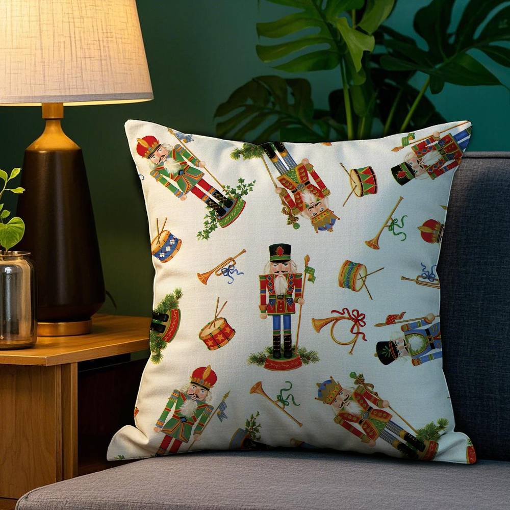 Nutcracker Soldier Christmas Pillow Case Plush Fabric Soft Double Sided Print Home Sofa High Quality Cushion Cover Throw