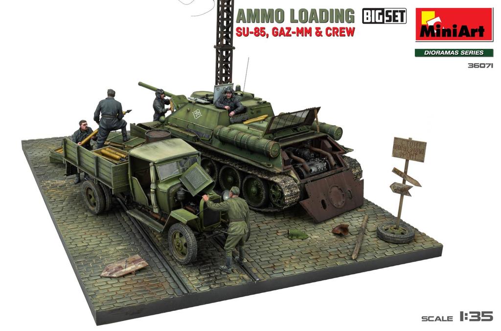 Miniart 135 Soviet Ammunition Loading Big Set SU-85 Self-Propelled Gun, GAZ-MM Medium Truck, 6 Crews, Plastic Model MA36071
