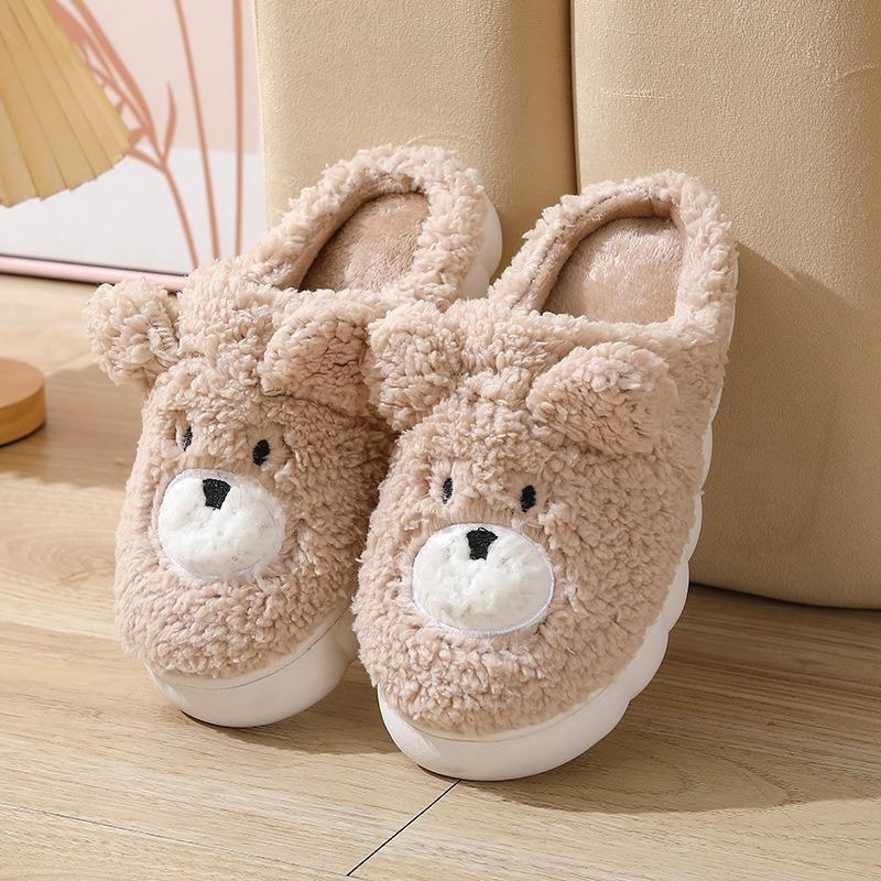 

2025 winter new cute cartoon bear cotton slippers household women s thick bottom indoor home plush slippers 44-45 (suitable for 43-44 yards feet)