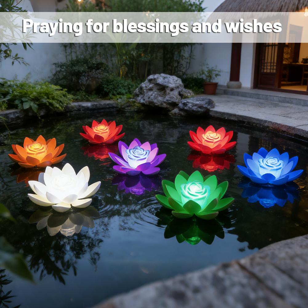 18cm LED Waterproof Floating Wishing Lotus Light Artificial Flower Floating Fake Lotus Plant Water Lily Micro Landscape Decor