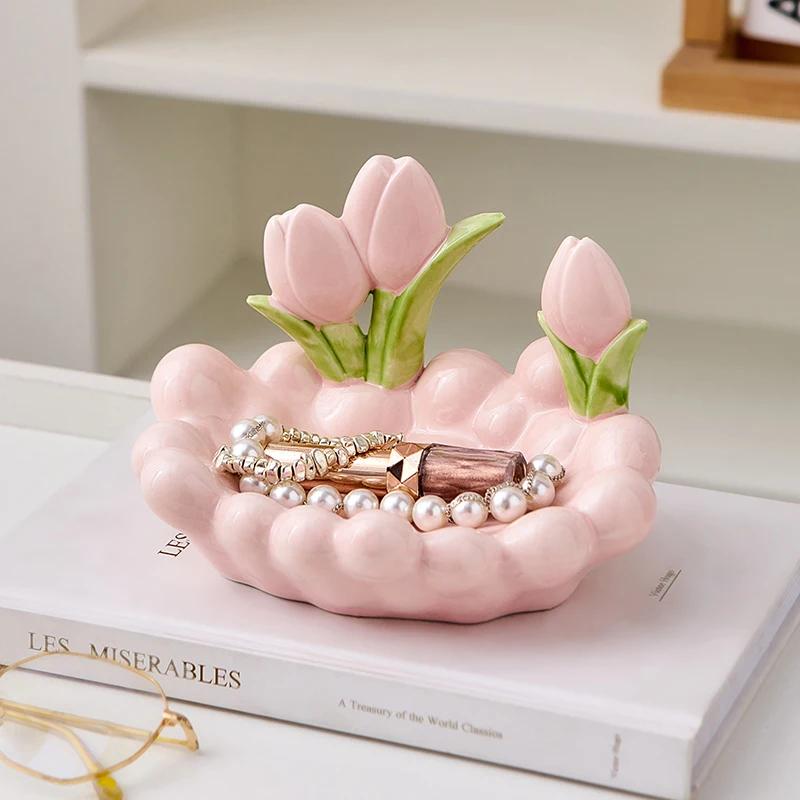Household Items Practical Ceramic Tulip Storage Box Valentine's Day Surprise Gift Living Room Ornament Decoration