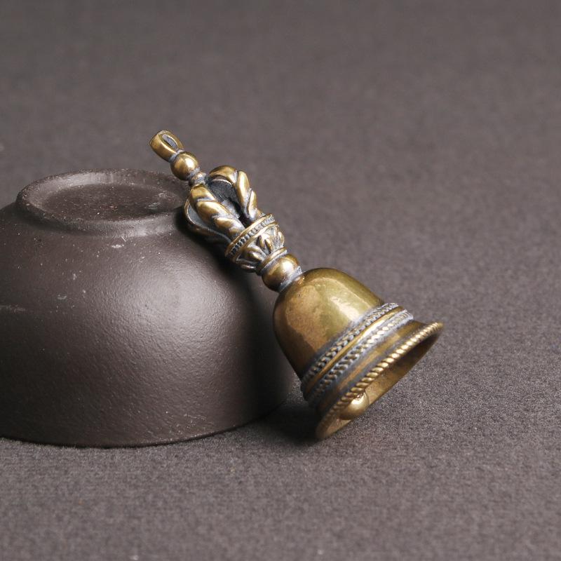 Retro Tibetan Brass Vajra Bell Keychain Pendant - Handheld Copper Bell Cultural Collectible
