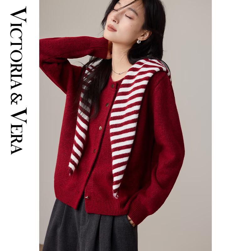 VICTORIA&VERA Women s Striped Shawl Long-Sleeve Knit Cardigan M