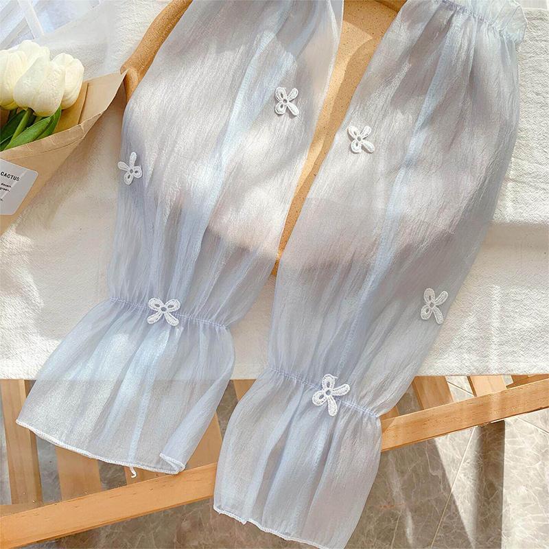 Women Bow Ice Silk Sun Protection Sleeves Outdoor Loose Lace Arm Sleeves Accessories