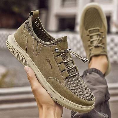 Chaussures décontractées pour hommes à talon plat tendance en maille respirante, nouvelles chaussures pour hommes creuses printemps et été, chaussures simples tendance