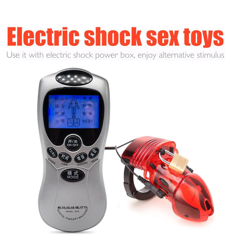 Electric Pulse Shock Chastity Cock Cage Male Masturbator Erotic Dildo Vibrator Penis Stimulation Belt Lock Sex Toys for Men 18+