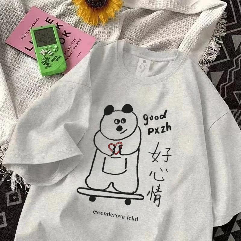 Summer Fashion Cartoon Cute Bear Print Casual T-Shirt Simple Short Sleeve Women Clothing Fashion Summer Streetwear Personality
