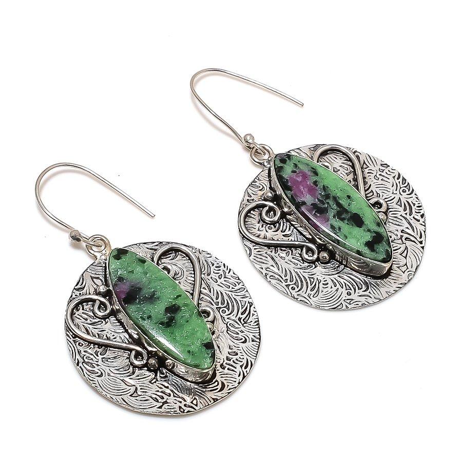 Natural Ruby Zosite Gemstone 925 Sterling Silver Jewelry Earring 2.17" ZS-1398