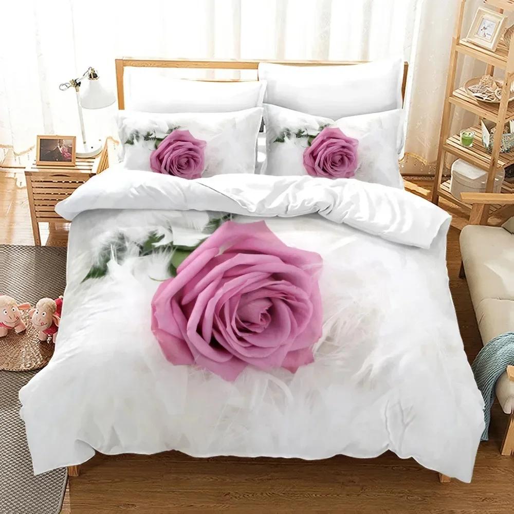 Red Rose Bedding Set Flowers Comfortable Duvet Quilt Cover Pillowcase Bedding Set Children Bedroom Decoration Home Textile