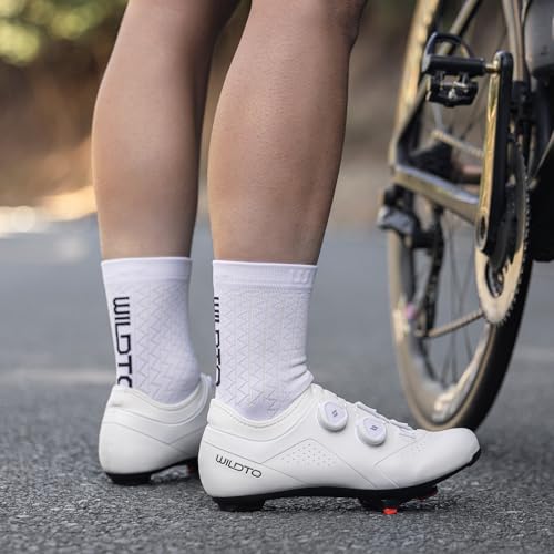 Wildto Cycling Shoes, Binding Shoes, Road Bike, Bicycle (White, Size 44)