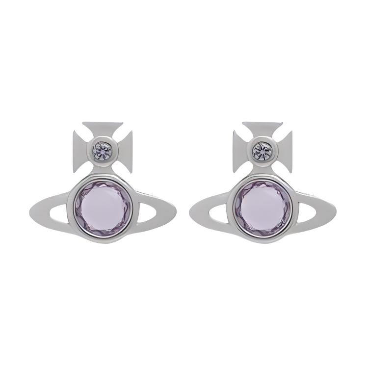 

Vivienne Westwood Heather Crystal Saturn Shaped Transparent Earrings Unisex Earrings Silver Gray Purple 6201036R-01P250 Box+Shopping Bag