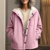 Women's Fashionable Solid Color Hooded Long Sleeved Button Pocket Warm Jacket Jacket