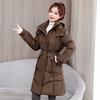 Fashion women's winter cotton-padded clothes, medium and long hooded waist cotton-padded jackets, temperament commuting versatile models