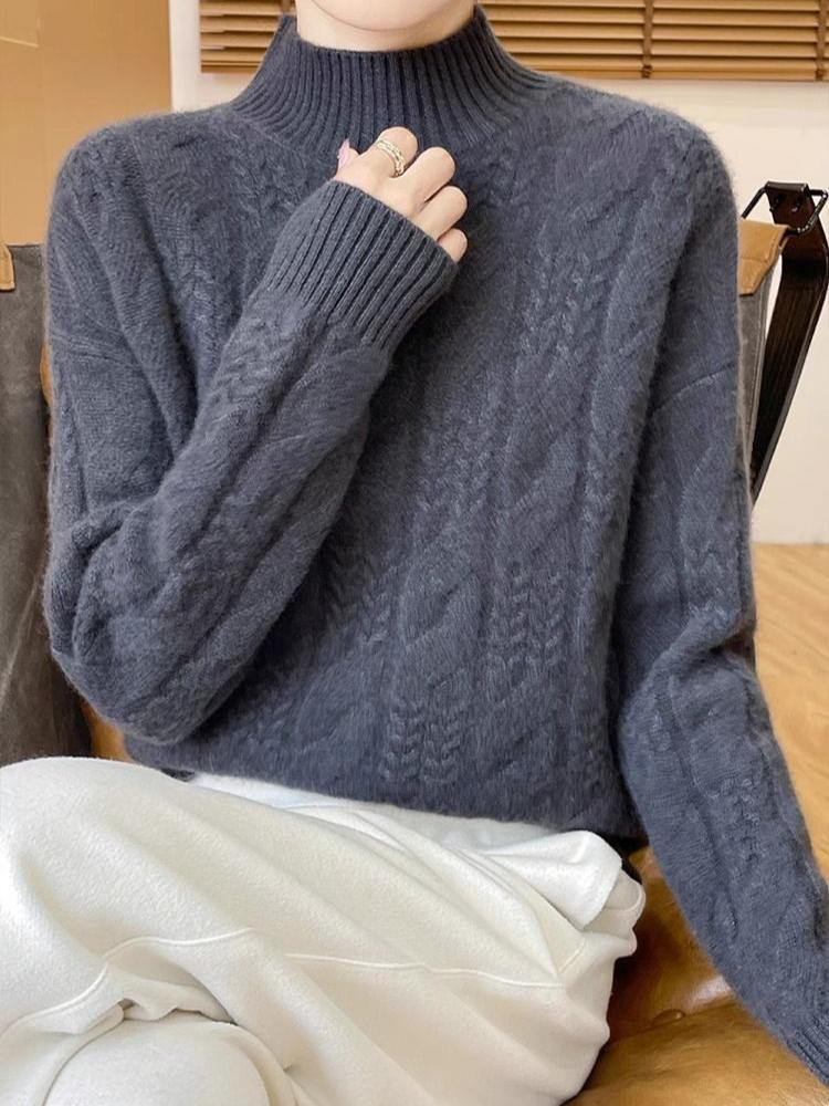 Women's Casual Sweater - Soft Thick Half-Turtleneck Long Sleeve Pullover, Loose Fit Solid Color Top with Medium Stretch, All-Season Sweater