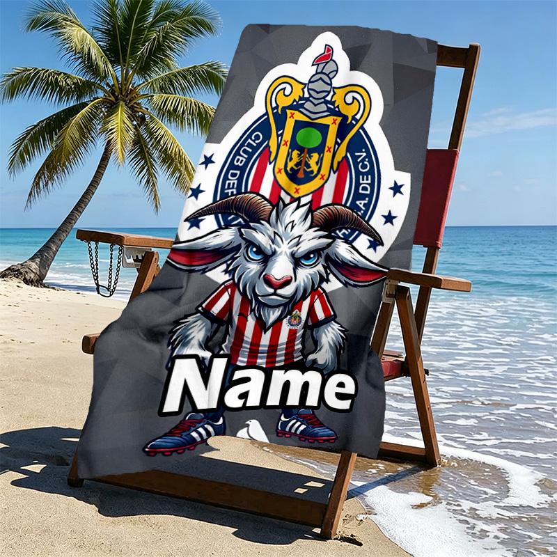 Custom Name Personalized Club Deportivo Guadalajara Print Beach Towel, for Trip Camping Beach Party Home Decor, Birthday Gift for Family & Friends
