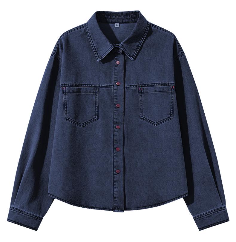 Retro Blue Washed Denim Women's Long Sleeve Shirt Jacket - Spring 2026 Fashion